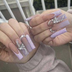 Elegant Silver Butterfly Gradation Light Luxury Glittering Diamond Acrylic Nails, Fashion Artificial Nail Sticker, Ready-to-Wear Nail Art Set