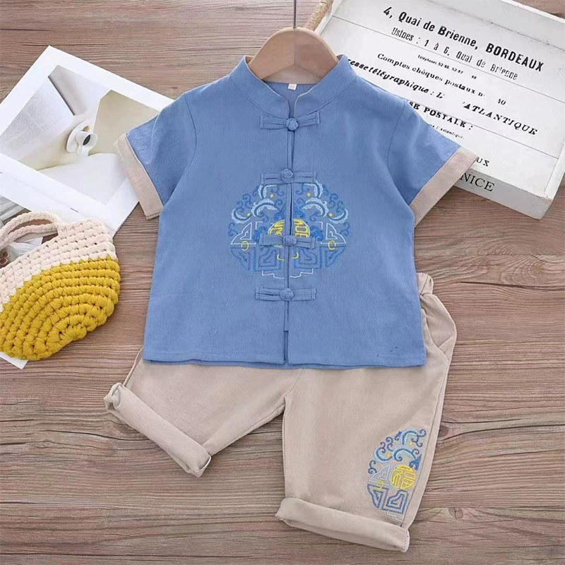 Мальчик Tangxia Детский костюм Китайский стиль Ретро Детская одежда Китайский стиль