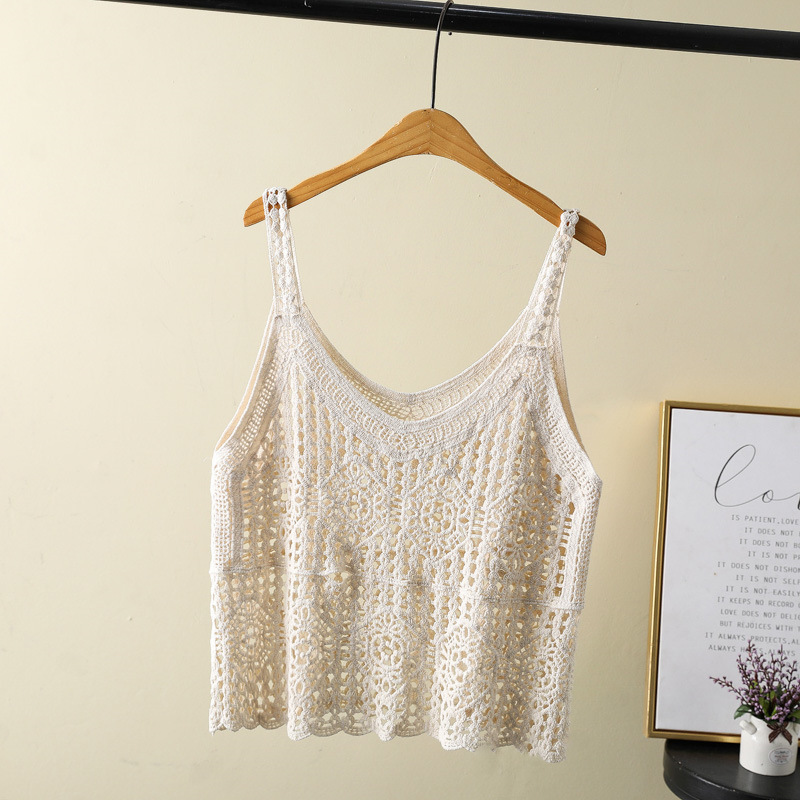 Hollow Vest Women's knitted spring and summer new Japanese style fresh loose V-neck sleeveless waistcoat short camisole