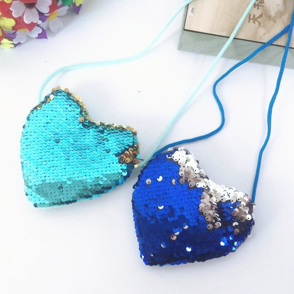 Cross-border Love Sequin Lanyard Crosswing Bag Shoulder Children's Coin Purse Kindergarten Children's Crosswingback Small Wallet