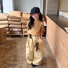 韩国童装26春季新款女童麻花毛衣短袖波点针织T恤休闲工装裤套装