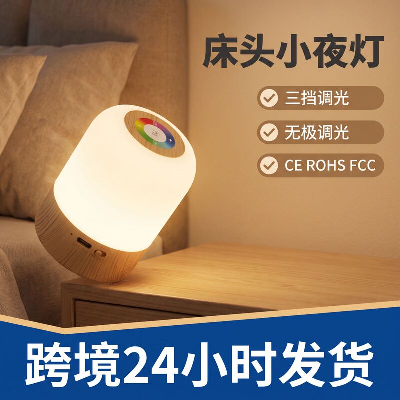 Geometric Three-Dimensional Bedside Night Light with Button-Type Stepless Dimming, Built-In Battery, Long-Lasting Battery Life, Bedroom Night Light