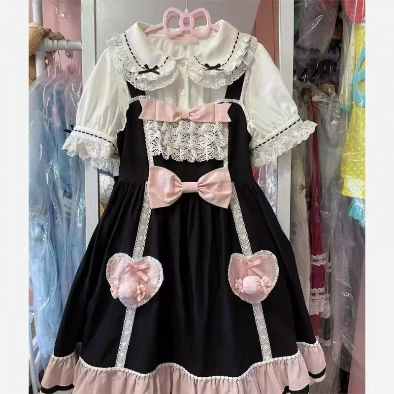 Платье в стиле лолита (cute shirt), короткий и длинный рукав, бело-чёрное или бело-красное, размеры S–XL