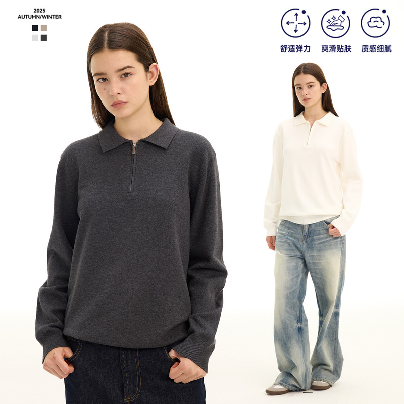 Unf High-End Old Money Style Comfortable Soft Knit Sweater American Casual Half-Zip Lapel Top for Men and Women Autumn and Winter Unf High-End Old Money Style Comfortable Soft Knit Sweater American Casual Half-Zip Lapel Top for Men and Women Autumn and Winter