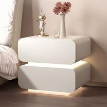 带灯床头柜奶油风创意现代简约卧室家用床边悬浮储物全实木小柜子