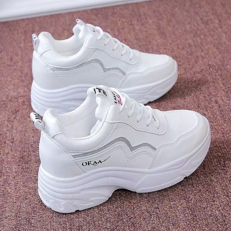 Women's Trendy Versatile Spring and Autumn New Thick-Soled Leather Sneakers Casual Shoes for Women