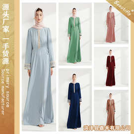 跨境新款优雅修身女士时尚绣花长袍连衣裙