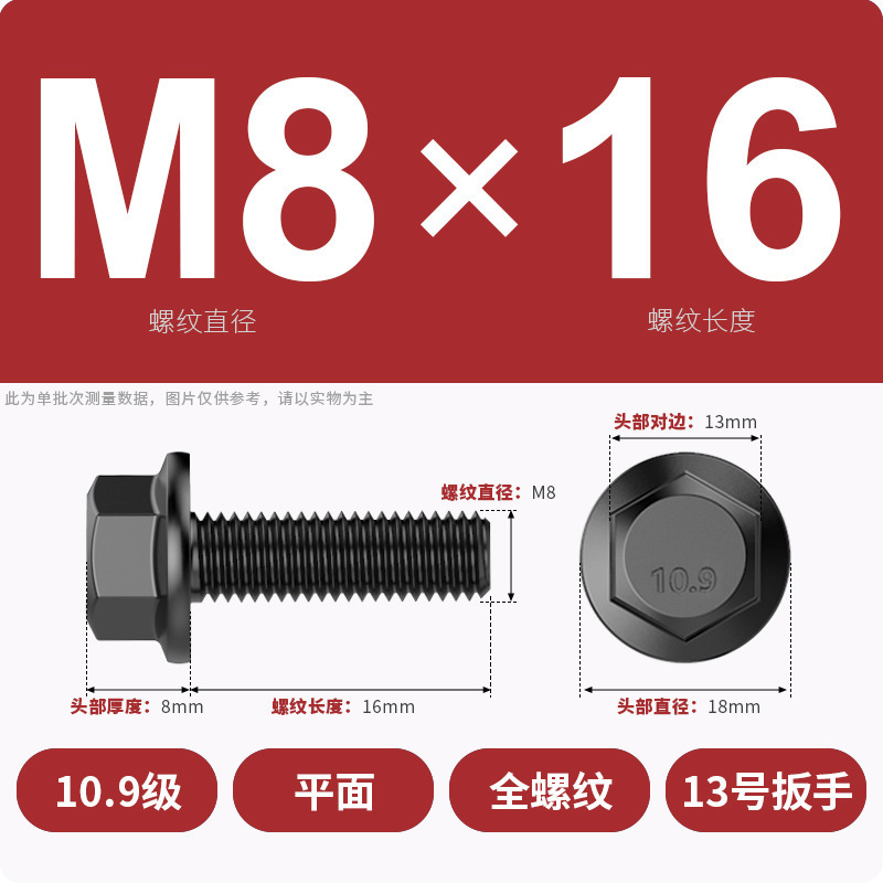 8.9段外六角フランジ面ねじ高強度GB5789プラスキャップ付マット付歯付ボルトM6M8-M20|undefined