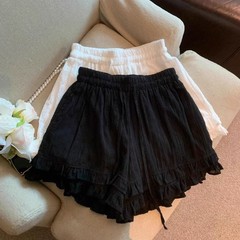大码胖mm法式花边系带抽绳蕾丝拼接短裤夏季甜美百搭宽松休闲热裤