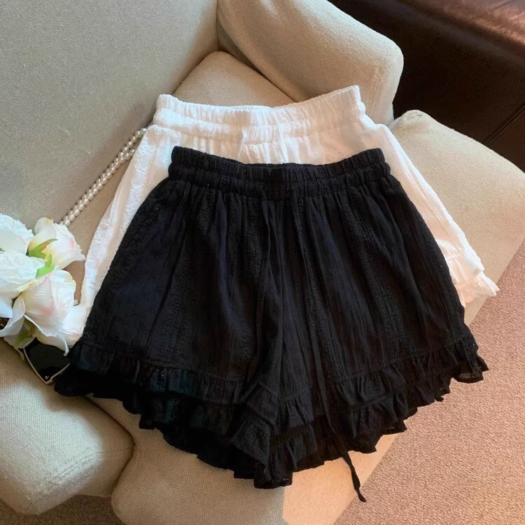 Plus Size Fat mm French Lace Lace Drawstring Lace Splicing Shorts Summer Sweet Versatile Loose Casual Hot Pants