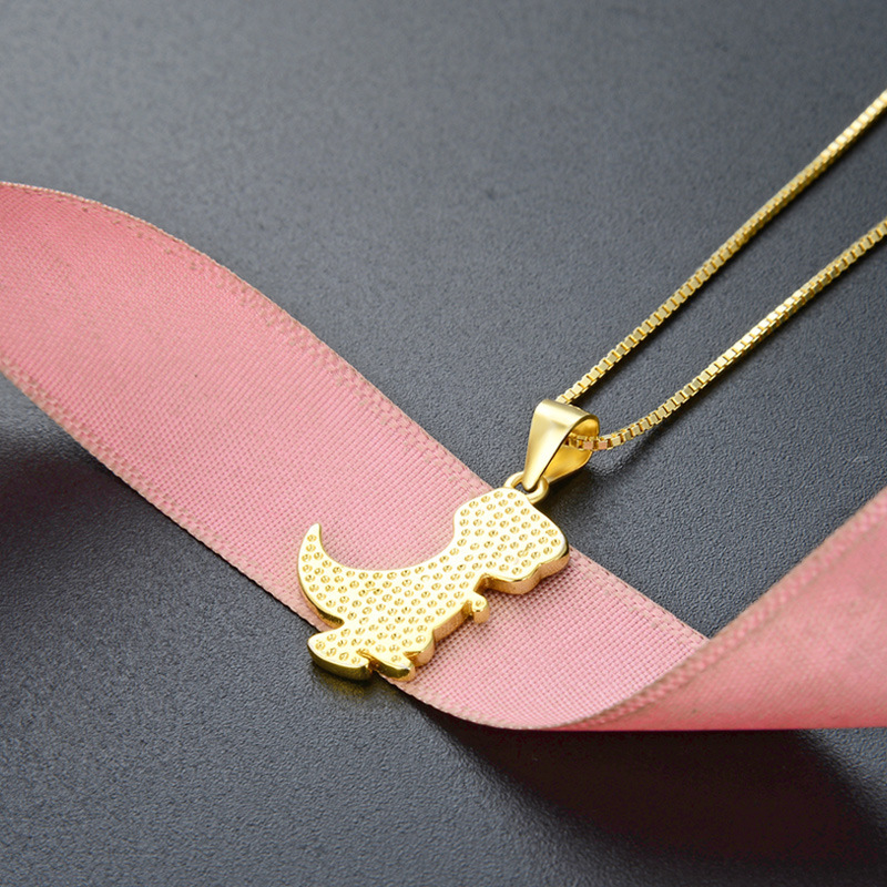 Collar de dinosaurio de dibujos animados transfronterizos de plata esterlina femenina 925 cadena de clavícula de animación DIY joyería colgante de goteo