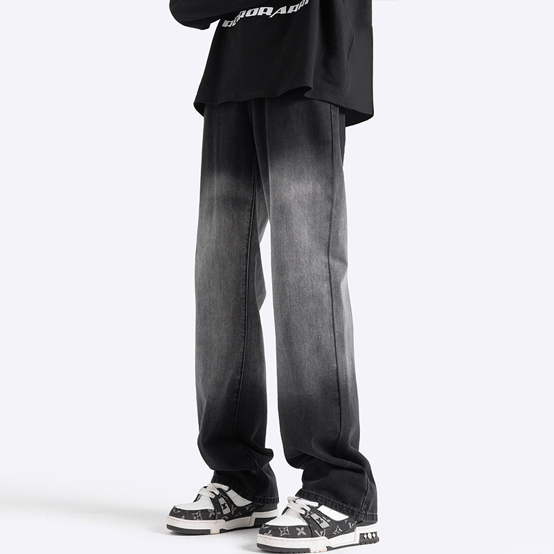 American High Street Spring and Autumn Trendy Brand Washed Vintage Straight-Leg Pants Men's Versatile Casual Flared Pants Gradient Jeans