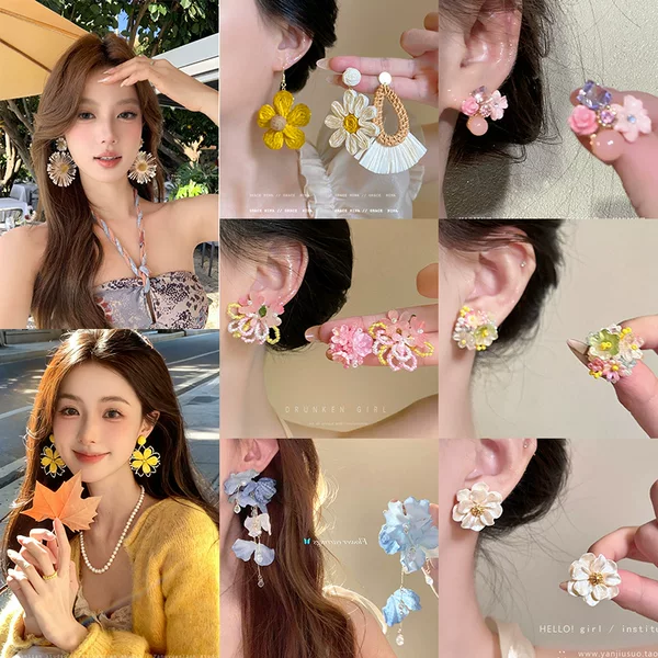 Spring Vacation Style White Flower Earrings for Women, Unique Dopamine Ear Studs with Niche Design and Versatile Ear Accessories