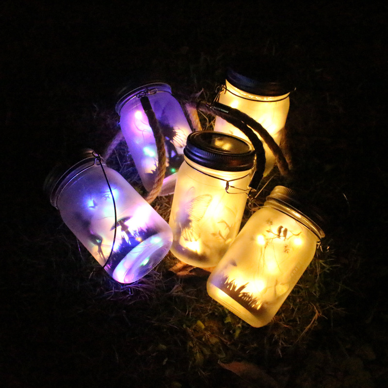 Cross-border Amazon Solar Glass Mason Bottle Fairy Jar Solar Light Garden Light Garden Decorative Atmosphere Light