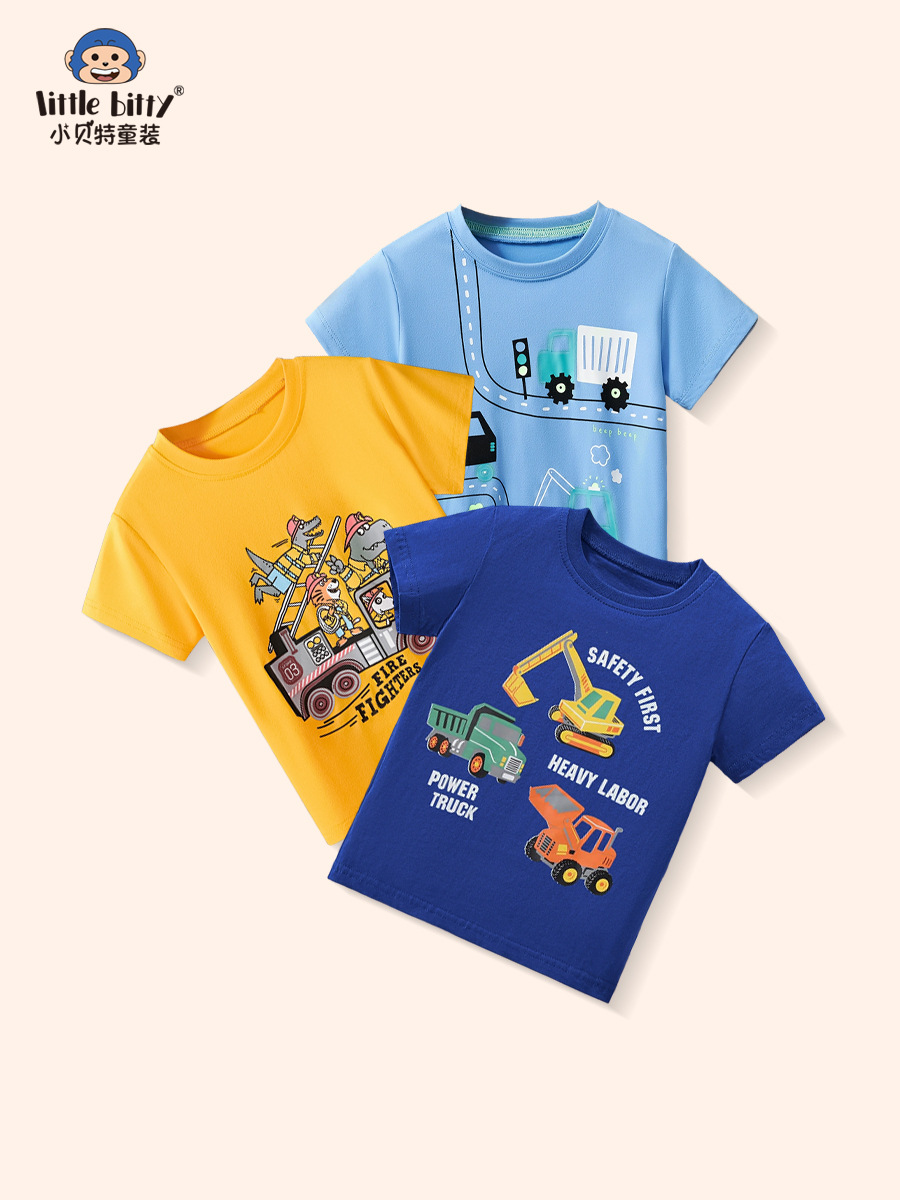 Summer 2025 New Children's Cartoon Car Short-Sleeve Boys' Casual Fashion Short-Sleeve Top Trendy European and American Children's Clothing