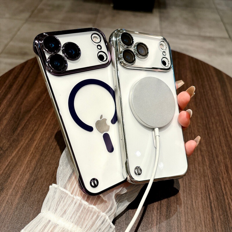 电镀无边框适用苹果17Promax手机壳超薄内置磁吸iPhone16透明护套|undefined