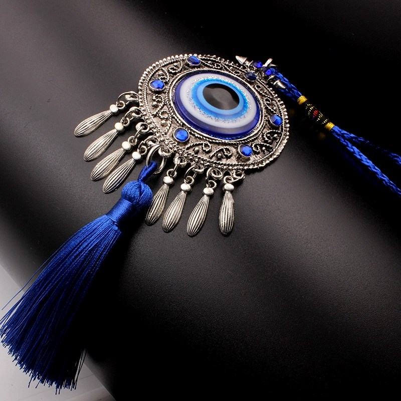 Подвеска в форме соломенной шляпы с турецким глазком и синими кисточками для украшения автомобиля, доставка в день заказа