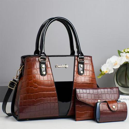 Women's Leather Handbag Set of 3, Large Capacity, Fashionable and Versatile, with Crocodile Texture Embossing, Stylish and Trendy