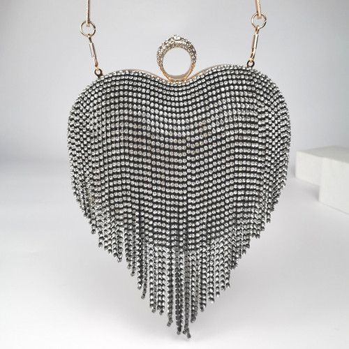 New Love Bag Women's Tassel Diamond Clutch Cheongsam Wedding Heart Dinner Bag