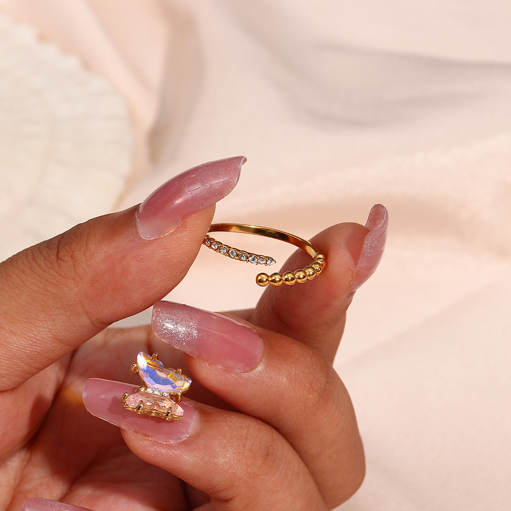 Fashion Round Stainless Steel Plating Inlay Zircon Open Ring 1 Piece