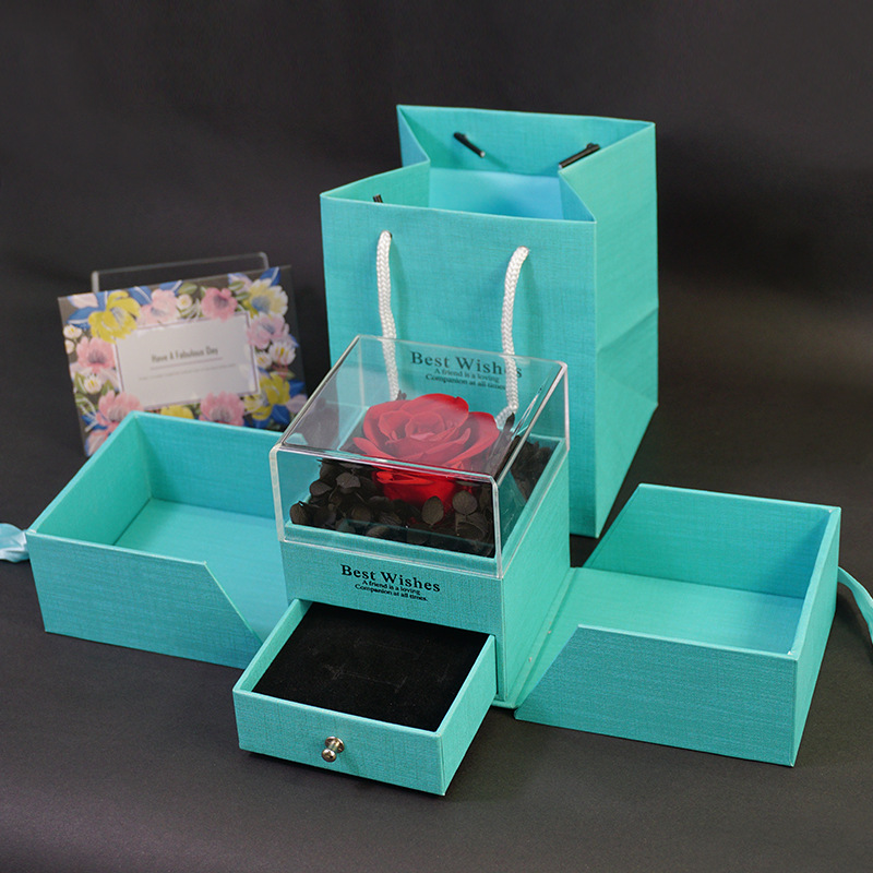 厂家现货七夕情人节首饰盒 创意永生花饰品盒 项链戒指耳钉包装盒