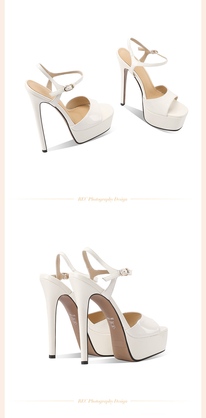 Sandal cao gót nữ hở mũi da thật gót siêu cao 14 cm đế platform — Đen 14cm chi tiết 7