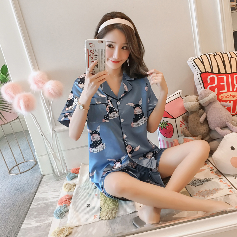 Sudeste asiático transfronterizo de verano de seda camiseta de hielo cardigan con solapa de manga corta ropa de seda set comercio exterior