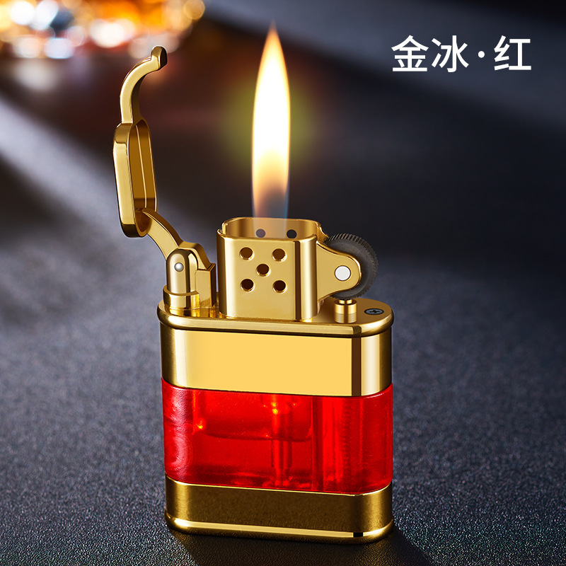 創意経典優雅透明可視ガス倉砥石点火明火ライターレトロ金属インフレータブルギフト|undefined