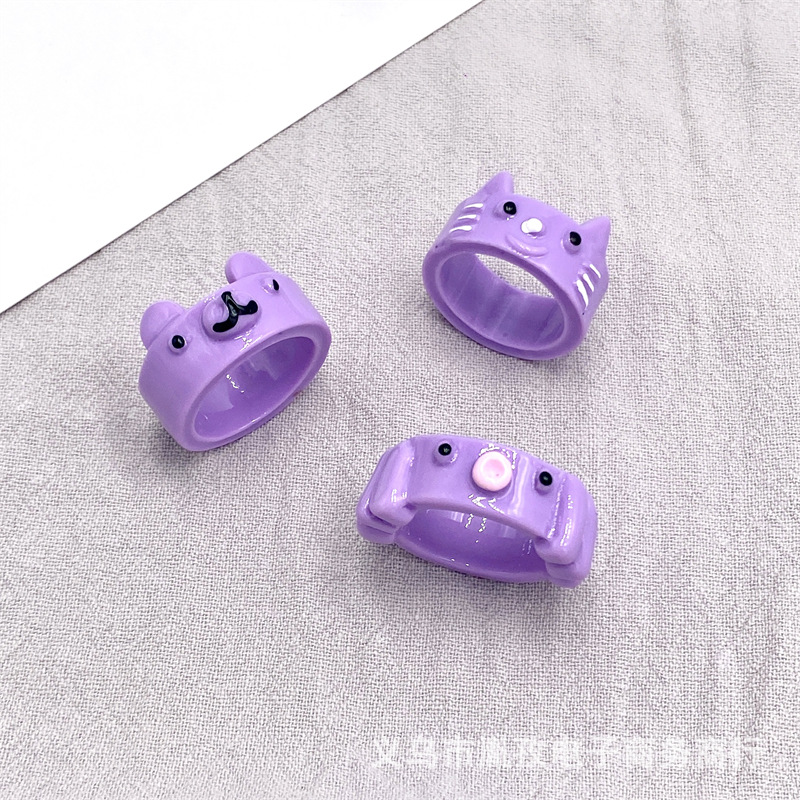 Nuevo anillo de combinación oso gato pulpo anillo de resina anillo de color de dibujos animados transfronteriza Venta caliente
