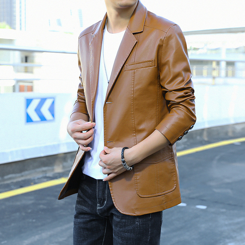 Primavera y otoño 902 cuello de traje chaqueta de cuero PU para hombre delgado estilo coreano guapo chaqueta de cuero para hombre chaqueta de motocicleta chaqueta de cuero