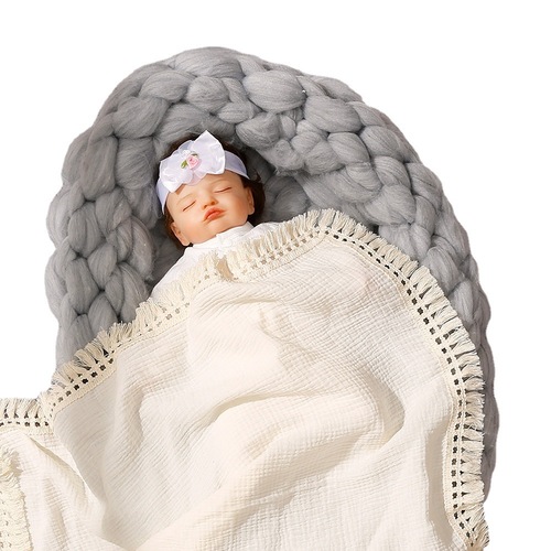 茵秀丽婴幼儿流苏纱布毯子儿童纱布包裹巾新生儿浴巾婴儿盖毯抱被