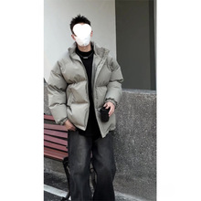 浙江嘉兴平湖棉款羽绒男款冬季灰绿色九江羽绒服感立领面包服黑色