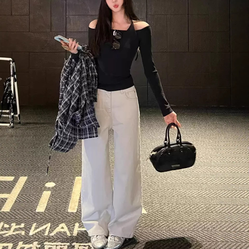 Designer Style from Ouyang'Guigui Galaxy'! Heavy-Duty Silver Thread Jeans, Loose Retro Straight-Leg Wide-Leg Pants