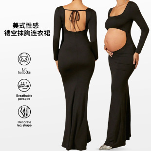 Europe and the United States cross-border 2025 summer photo fashion sexy hollow tube chest solid color hip slim slim pregnant women dress