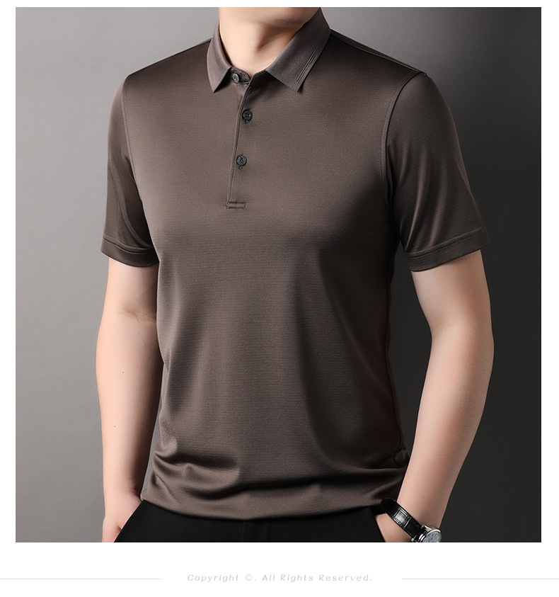 Áo polo nam tay ngắn lụa tơ tằm cổ bẻ phong cách thời trang mùa hè — Cà phê 85088 chi tiết 14