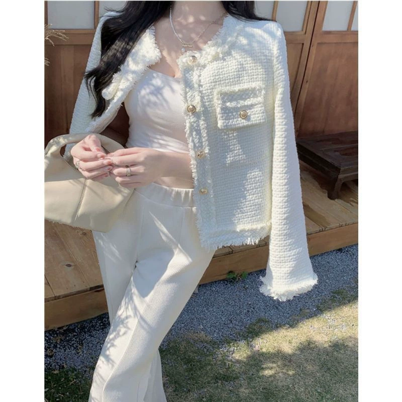 Весенне-осенний новый белый короткий кардиган с ароматным дизайном, тонкий топ для женщин, 2025 год