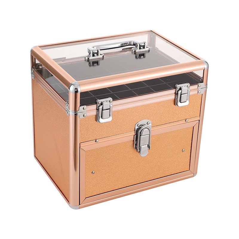 Caja de maquillaje multifuncional con espejo con lámpara portátil de gran capacidad caja de herramientas de maquillaje caja de almacenamiento de manicuras de mercado nocturno