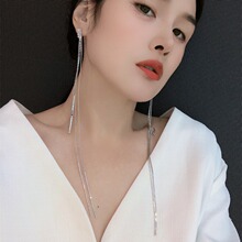 S925银针轻奢高级感锆石长流苏时尚潮流长耳环夸张设计感走秀耳饰