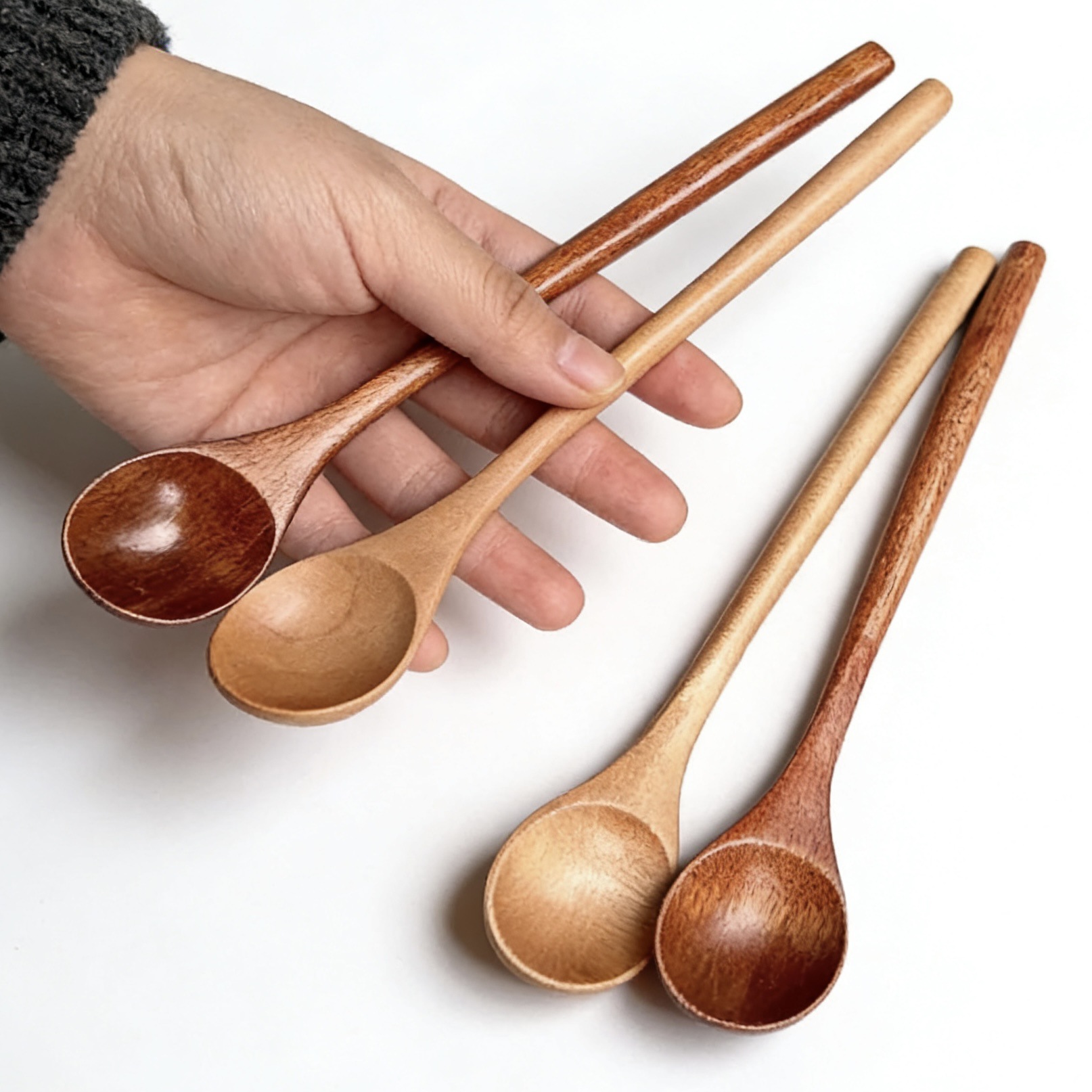 Yuanjin Bamboo Japanese Style 20*3CM Beech Honey Coffee Stirring Light Wood Color Round Handle Wooden Spoon_voghion.com