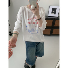早秋美式潮流时尚HOTEL印花水洗T恤圆领宽松显瘦薄款长袖上衣ZL