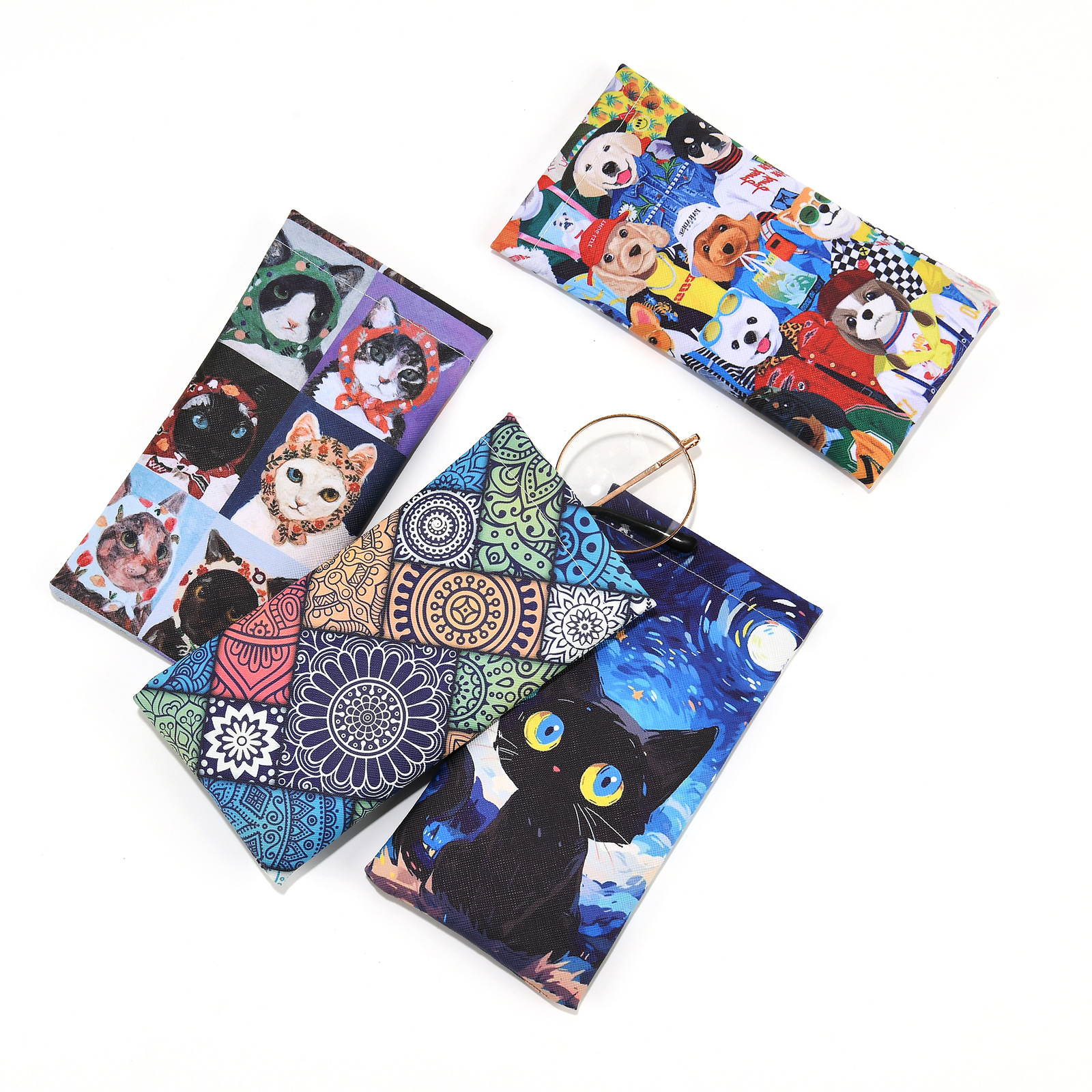 Cute Style Cute Animal Round Flower PU Unisex Glasses Pouch
