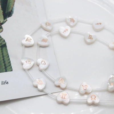 constellation epoxy gold loose Zərgərlik ara hissələri - 8mm-heart-cross-hole-white-family-photo-of-twelve-constellations-12