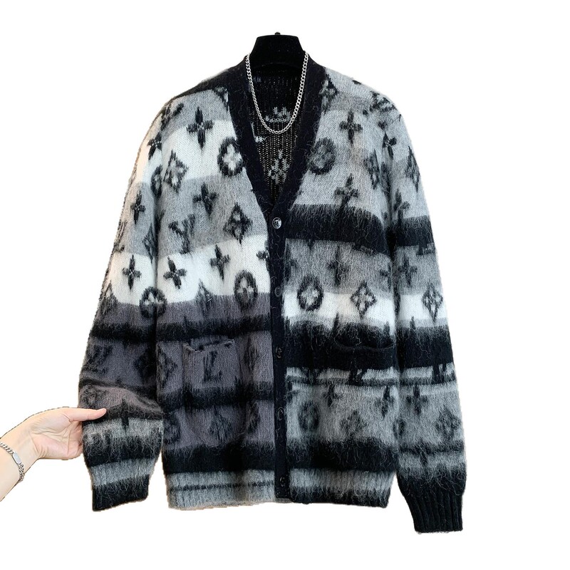 Autumn and Winter New Cashmere Mohair Knitwear Button V Neck Long-Sleeved Old Money Style Cardigan Tops for Men and Women