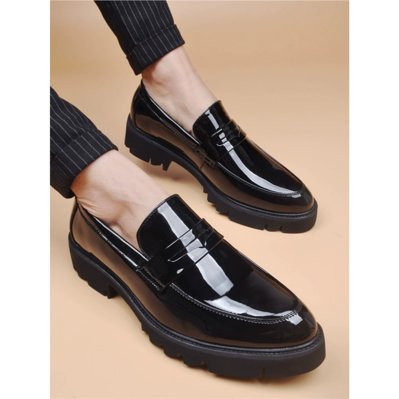 Деловая повседневная блестящие кожаные туфли с толстой подошвы и увеличенные лакированные кожаные ботинки Bullock мужские ботинки для молодых знакомств