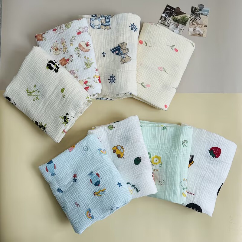 100 Cotton Double-layer Printed Gauze Crepe Plain Fine Cloth Texture Crepe Baby Bath Towel Pajamas Children's Wear Material 100 Cotton Double-layer Printed Gauze Crepe Plain Fine Cloth Texture Crepe Baby Bath Towel Pajamas Children's Wear Material