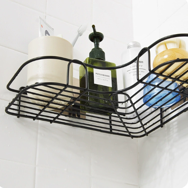 No-drill Wall-Mounted Wire Toilet Storage Rack — Corner Triangle Organizer, White or Black