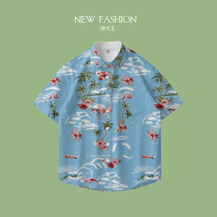 Short-sleeved floral shirt Hainan island clothing beach clothing cross-border summer wind Thailand travel male couple casual loose coat