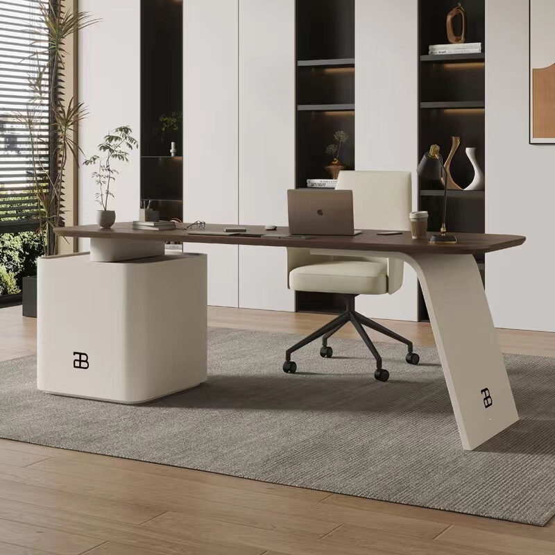 Ber907 # Desk Solid Wood Desk Style Designer Study Room Home Modern Minimalist High-End Walnut Color Electric Desk