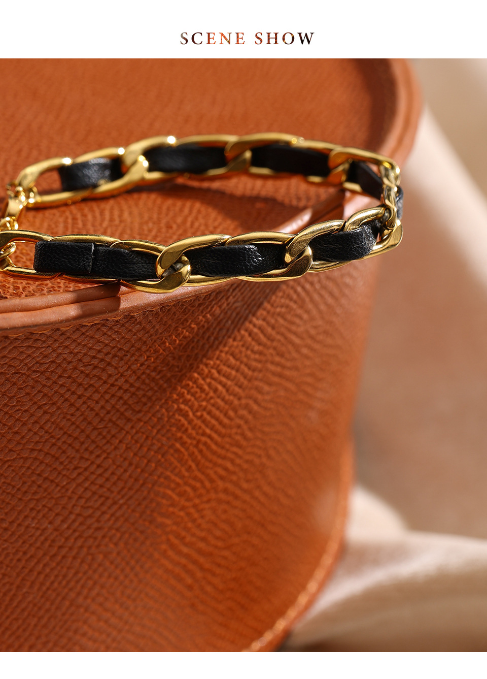 Retro Geometric Leather Rope Titanium Steel Women's Bracelets Necklace display picture 2