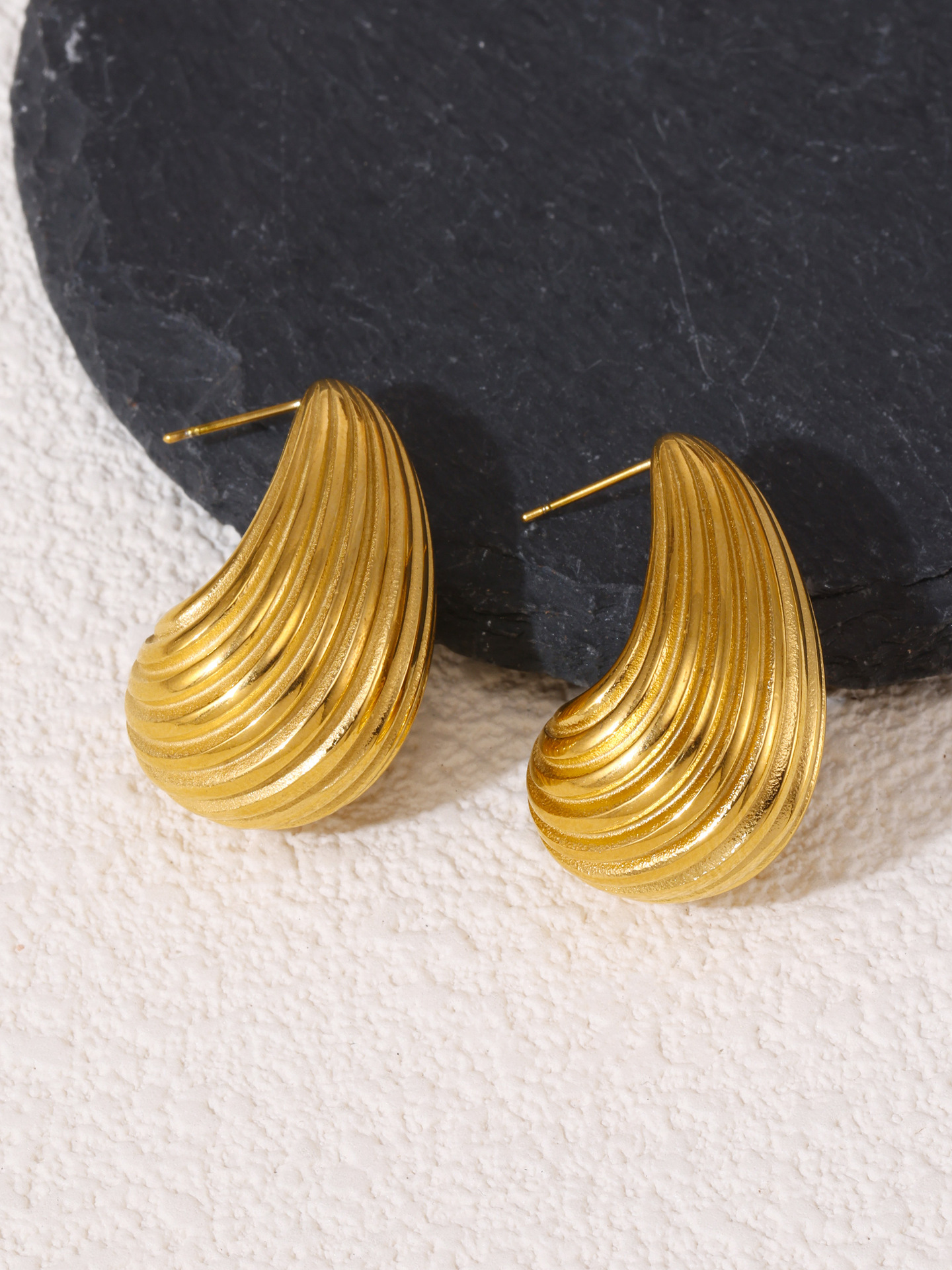 Quadratische, tropfenförmige Ohrringe mit Zirkonia-Besatz, Damen-Ohrringe aus Edelstahl PVD-Beschichtung_voghion.com